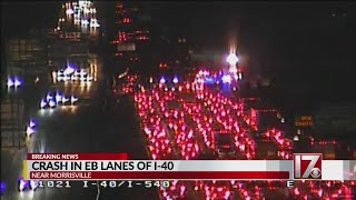 Crash with injuries closes I-40 east for an hour near Airport Blvd