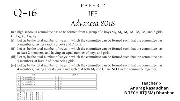 JEE Advanced 2018 Math Paper 2 (Q 16) solution | IIT JEE Maths | #jeeadvanced2018 #projecteducation