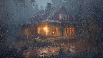 Goodbye Stress to Sleep Instantly with Heavy Rain & Thunder on Old Metal Roof in Rainforest at Night