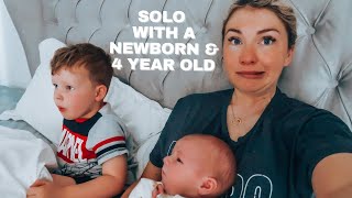 FIRST DAY WITH 2 KIDS | SOLO PARENTING A NEWBORN AND 4 YEAR OLD | ellie polly