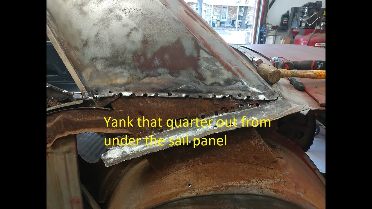 Remove the quarter panel from under the sail panel on a 66 mustang