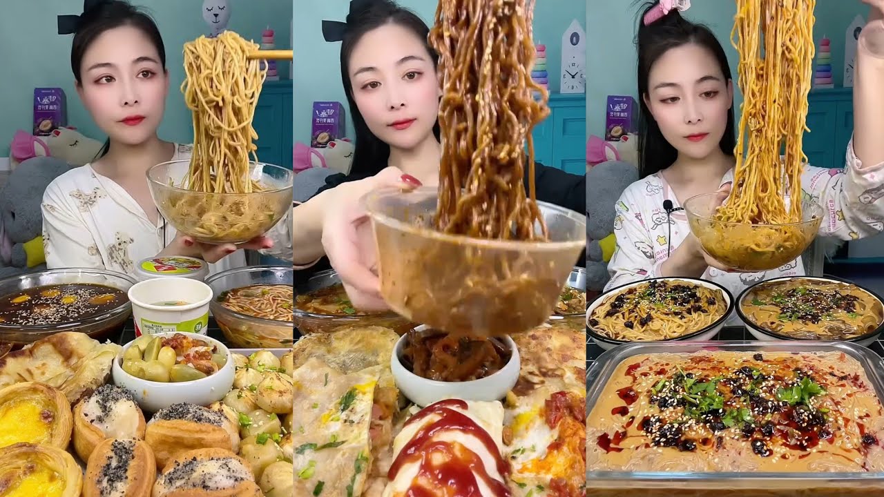 Mukbang : Eating Spicy Noodles 🍜🍜 fire Noodles 🍜 with Hotdogs 🍳 egg #delicious #noodles #dinner 