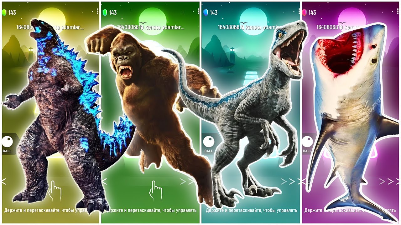 Jurassic World  King Kong 🆚 Godzilla 🆚 Denosaurus 🆚Megaladon || Coffin Dance Song Tiles Hop EDM Rush