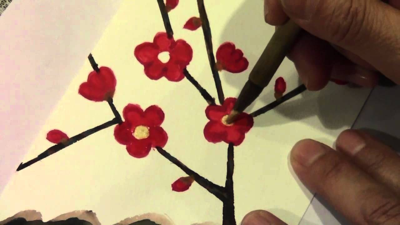 動画で絵手紙 梅の花 の描き方その Youtube