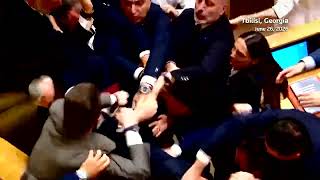 Georgia lawmakers brawl in parliament during PM's annual report