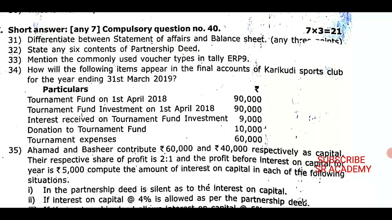 11th standard accountancy second revision test 2023 original question ...