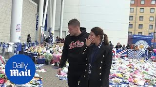 Rebekah and Jamie Vardy weep as they visit Leicester City memorial