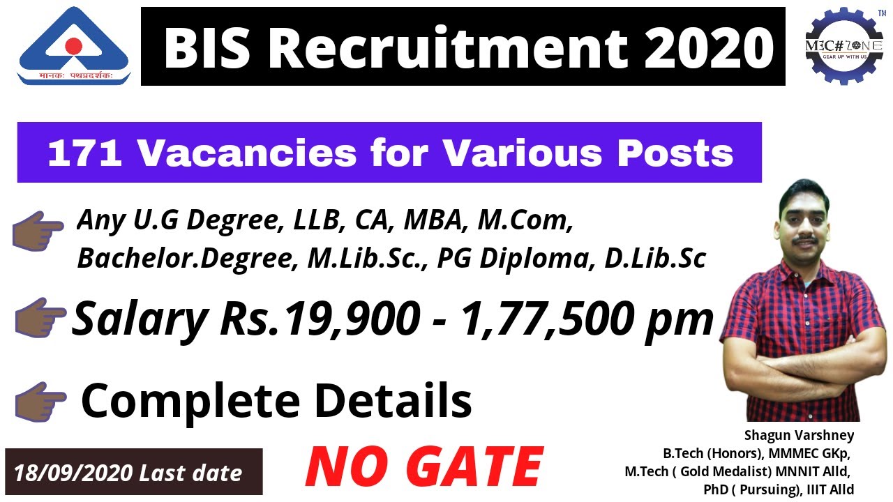 BIS job Notification 2020 | BIS various post complete details | 171 Vacancies | Group A, B & C
