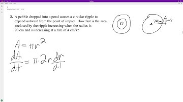 A pebble dropped into a pond causes a circular ripple to expand outward