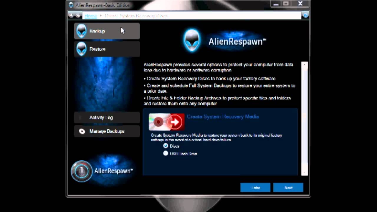 alienware software recovery