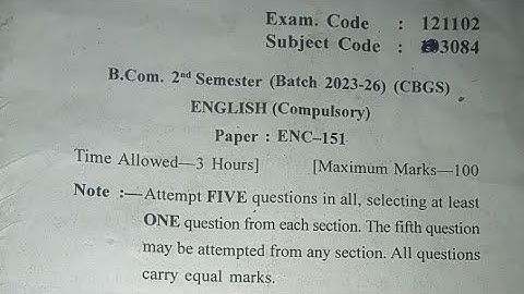 Gndu b.com/b.a sem 2 english compulsory questions paper 2024