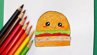 Cómo dibujar una Hamburguesa kawaii paso a paso / dibujos faciles