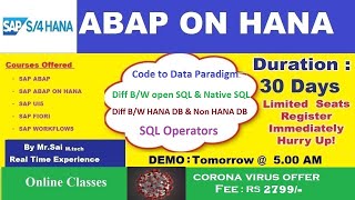 Code to Data Paradigm |Diff B/W open SQL & Native SQL|Diff B/W HANA DB & Non HANA DB|SQL Operators