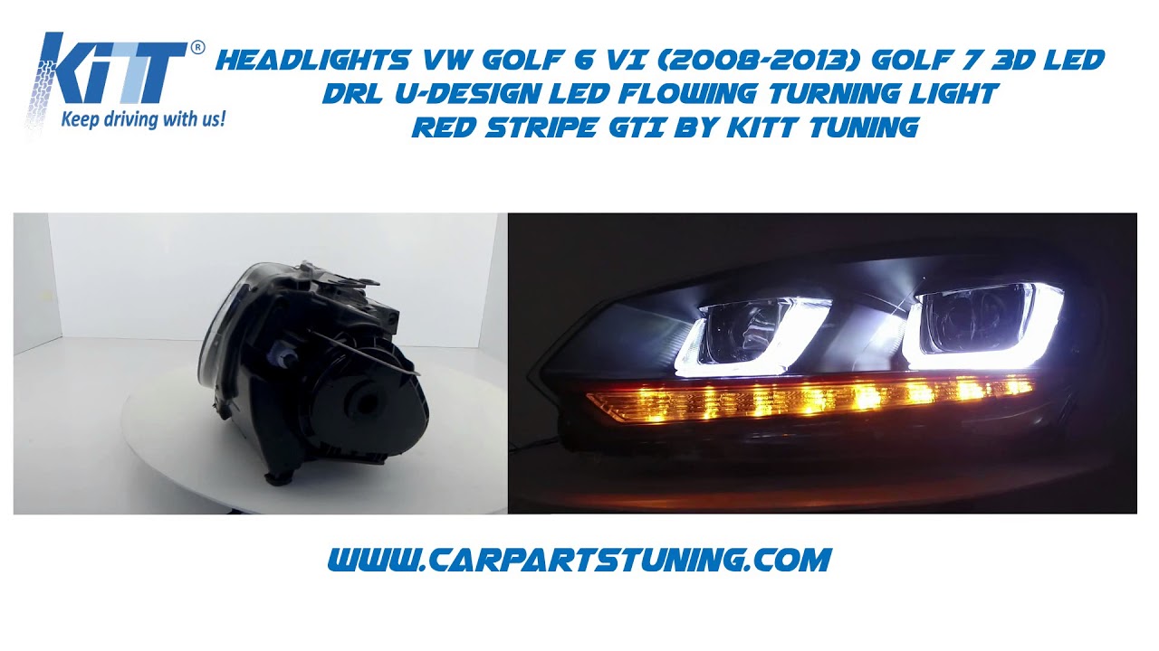 Headlights Vw Golf 6 Vi 7 3d Led Drl U Design Flowing Headlights Vw Golf 6 Vi 7 3d Led Drl U Design Flowing Turning Light Red Stripe Gti