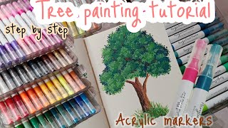 How to paint a tree with acrylic markers 🌳 step by step tutorial. 