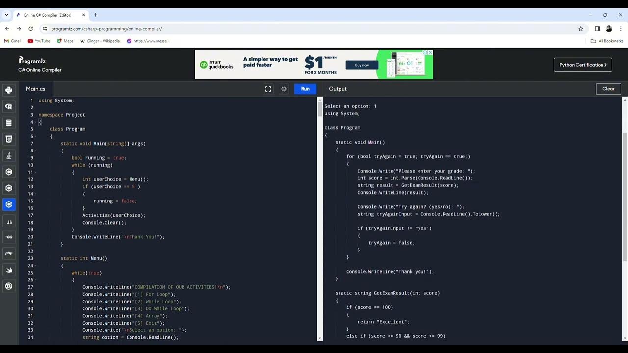 Compilation of Activities Using Menu-Based Program- Final Project in ...