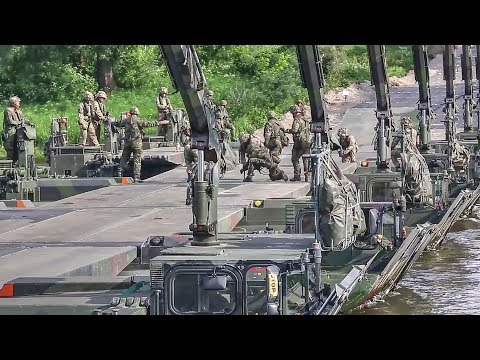 Troops Build Pontoon Bridge To Move Tanks Across River During NATO Drills In Lithuania
