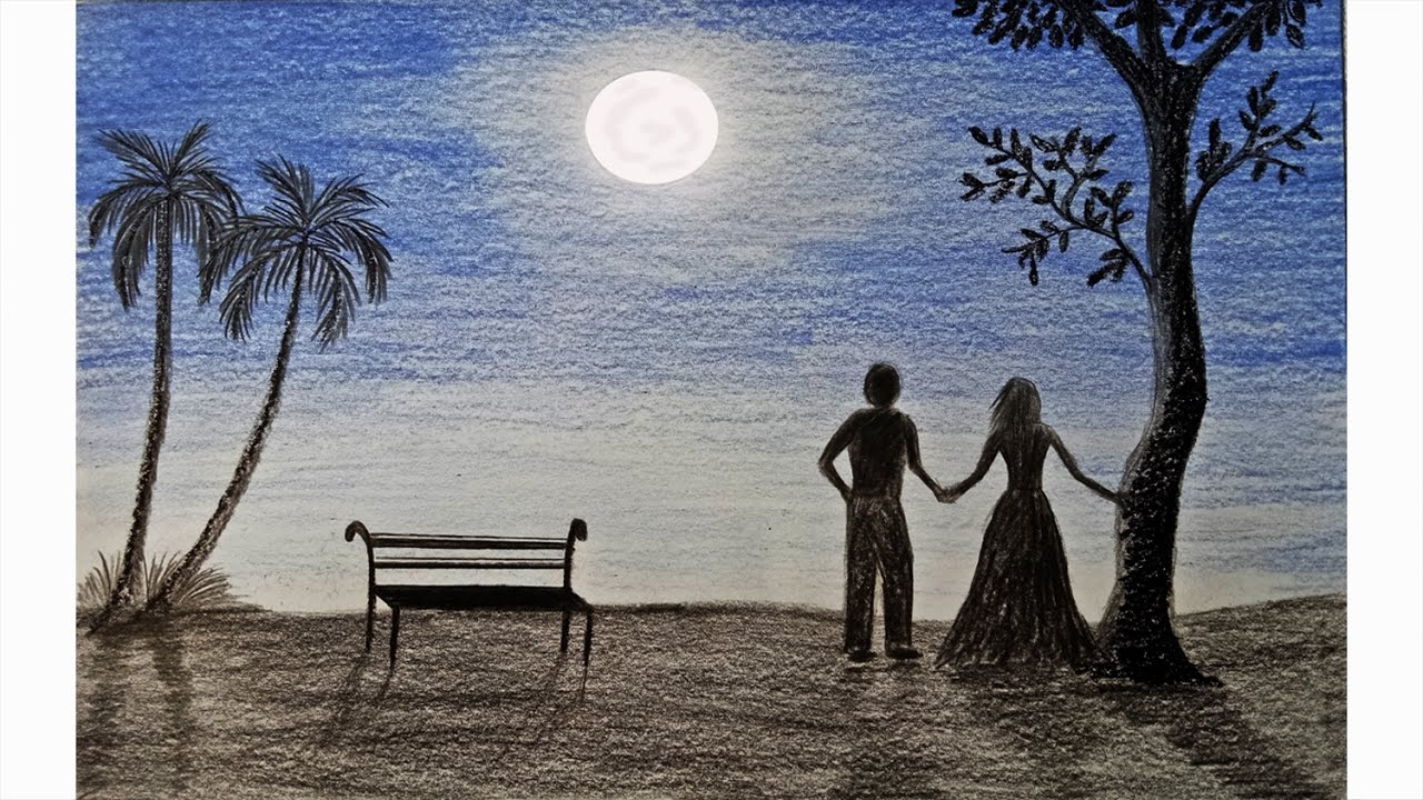 How to draw moonlight night scene Step by step (very easy) Art video