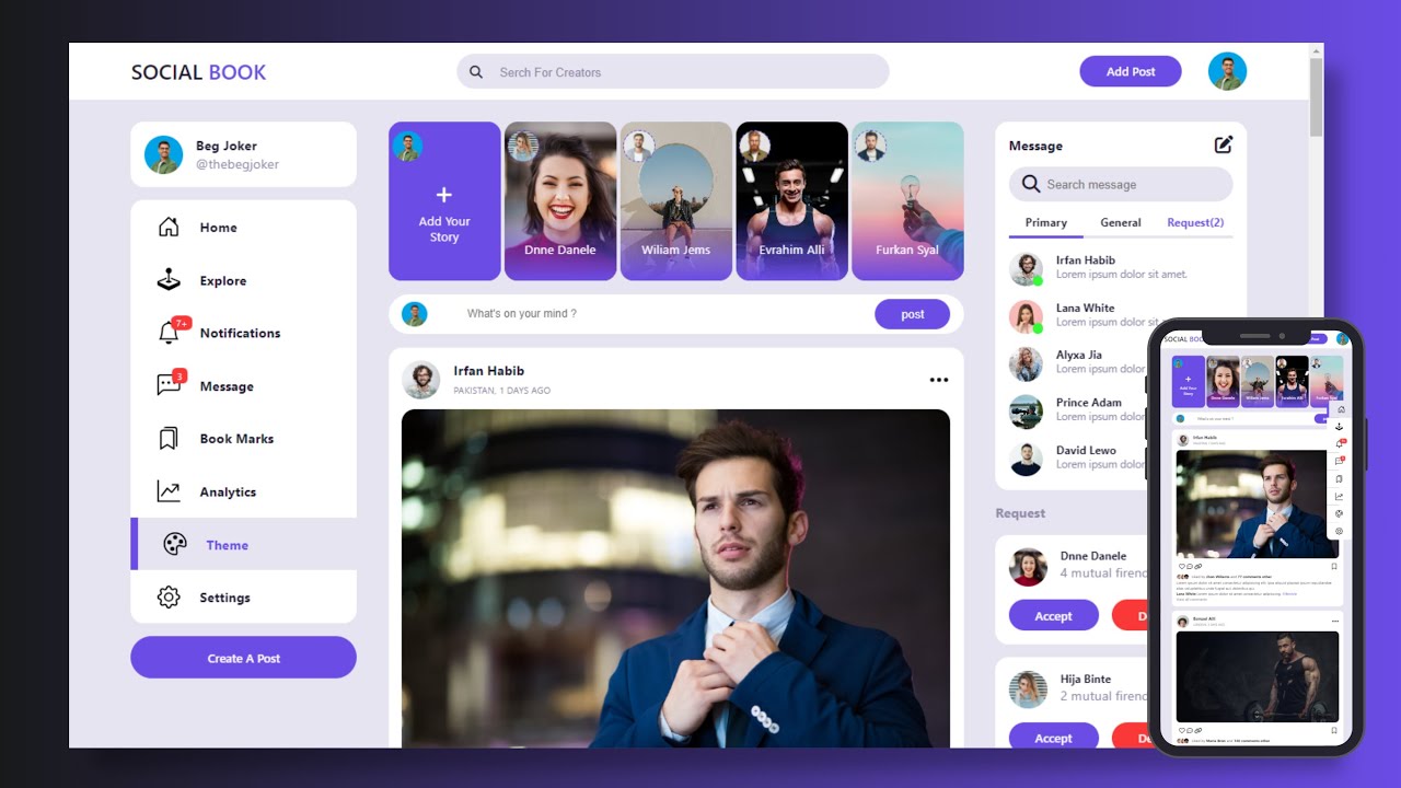 Build A Responsive Social Media Website Like Facebook/Instagram/twitter ...