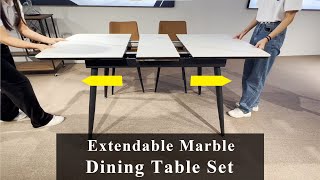 5 piece Extendable Marble Dining Table Set