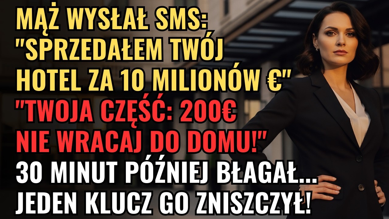 Mój mąż wysłał mi SMS-a w środku dnia: „Sprzedałem twój hotel za 10 milionów euro. Twoja część to 200 euro. Nie wracaj do domu.” Myślałam, że to żart. Ale kiedy wróciłam pod dom, moje rzeczy...