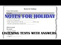 Notes for holidays listening test with answers