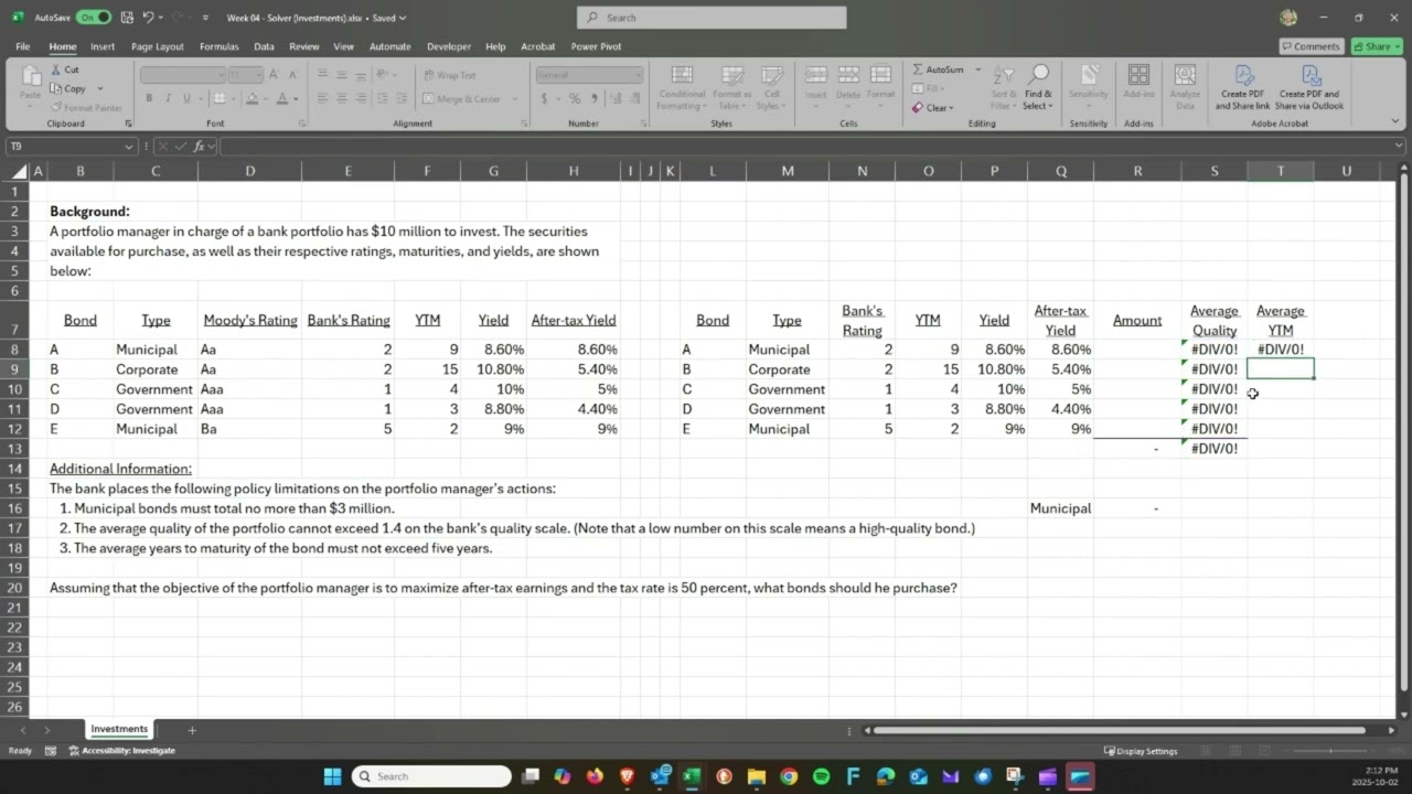 Portfolio Optimization with Excel Solver | Bank Investment Example (Educational Only)
