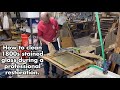 How to clean antique stained glass during a professional restoration. Steel Wool and soap.