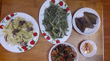 Gỏi xoài khô cá sặc, Bông súng xào sả ớt, Cá hú kho ,đơn giản mà ngon