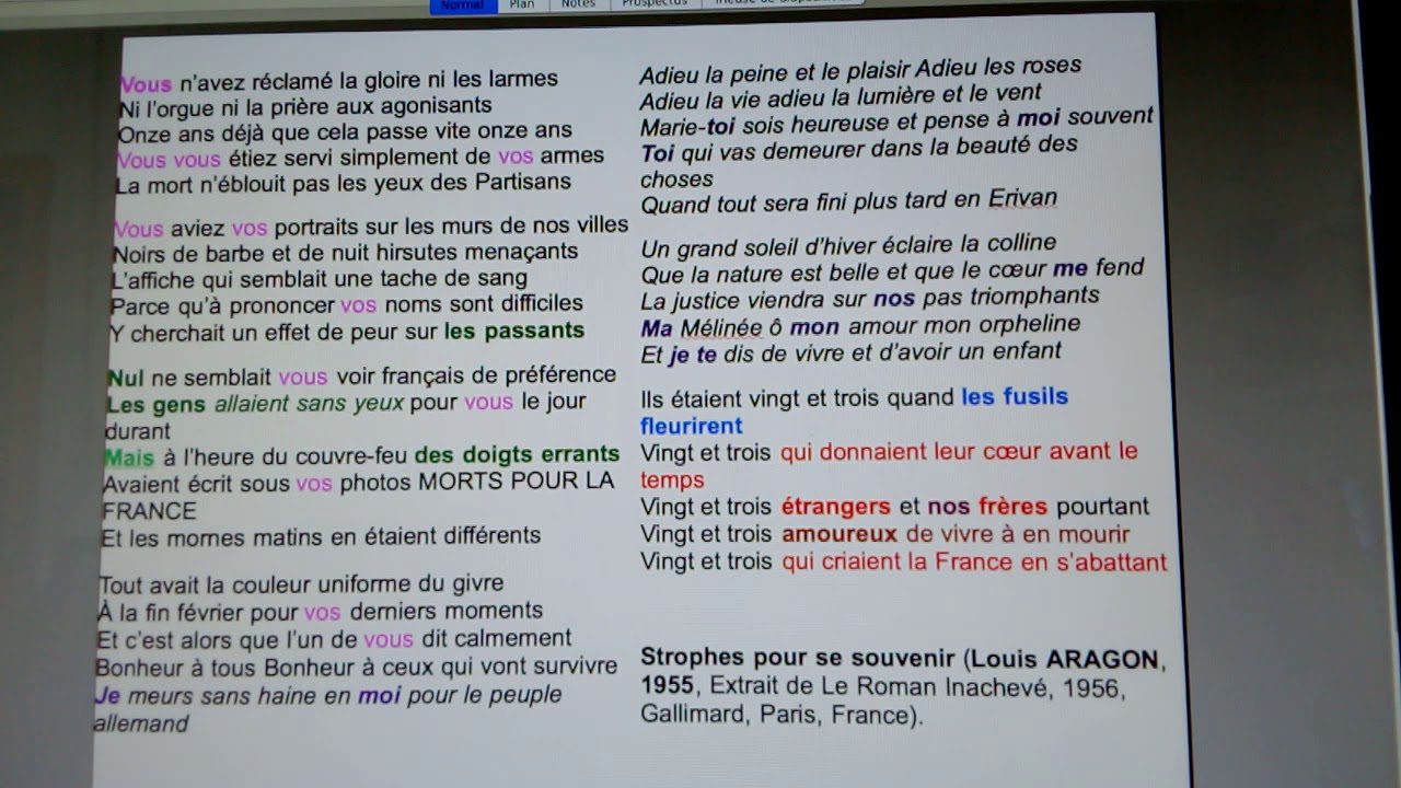 Français / 3ème : Poésie engagée ; Strophes pour se souvenir, Louis