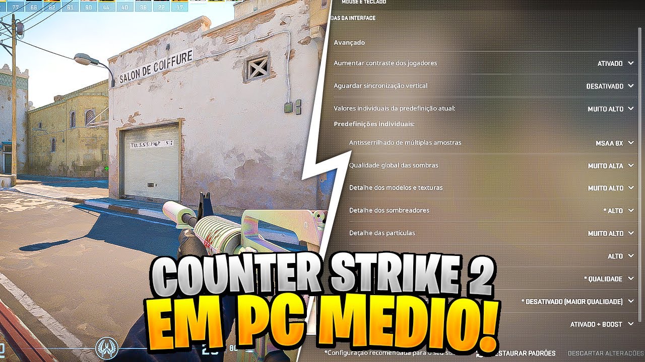 Testando os GRAFICOS do Counter Strike 2 em um PC MEDIO, MELHOROU o FPS ...