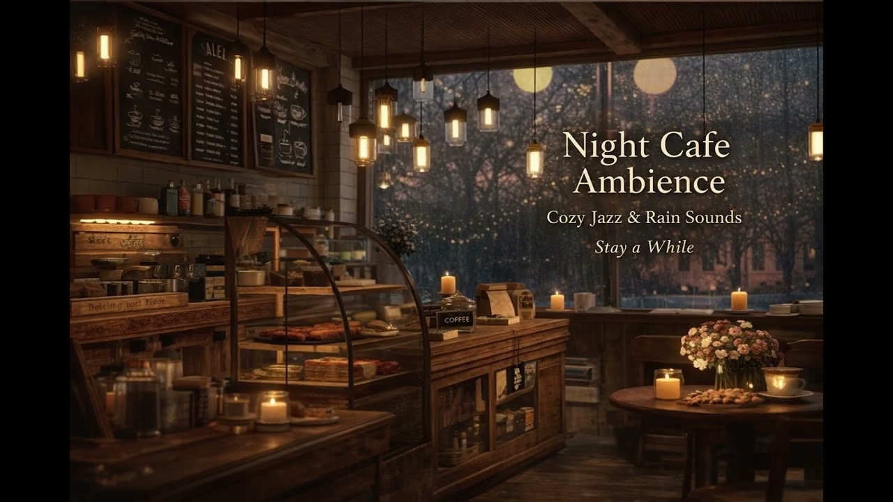 Night Cafe Ambience ☕ Cozy Jazz & Rain Sounds | Relax, Focus, Stay A While