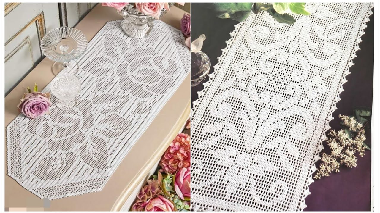 110 прекрасных идей узоров для вязания крючком филейных дорожек на стол #сделай сам #вязаниекрючк...