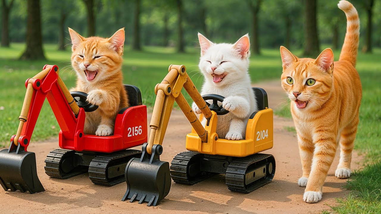 Mama Cat Trims Fur on the Farm and Makes Tiger Hat For Kittens At
