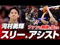 河村勇輝が3試合連続出場で会場のファンの期待に応えるスリー&2アシスト!今回も結果を残す!2026.04.06