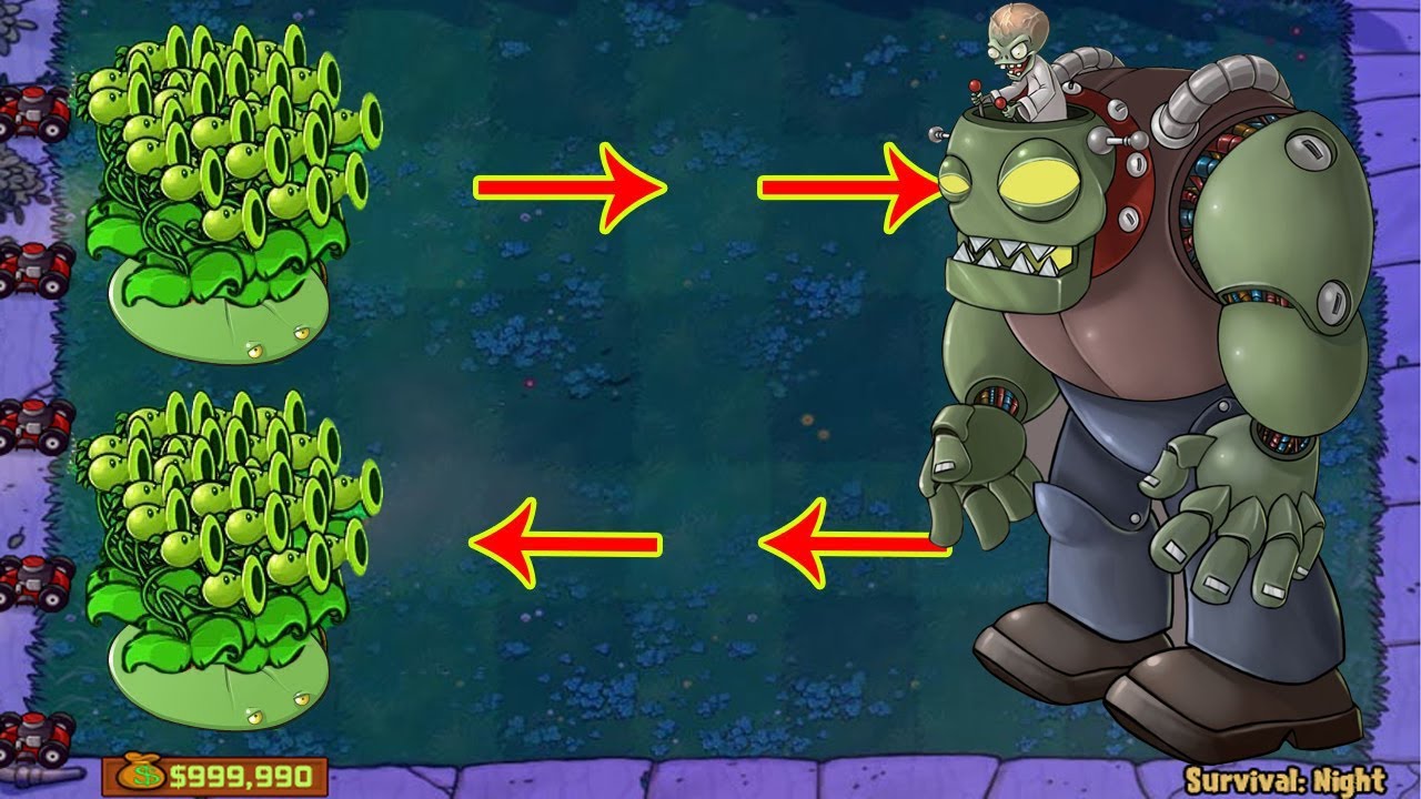 Gatling Pea Vs x99999 Threepeater vs Gargantuar Max Level - Plants vs Zombies