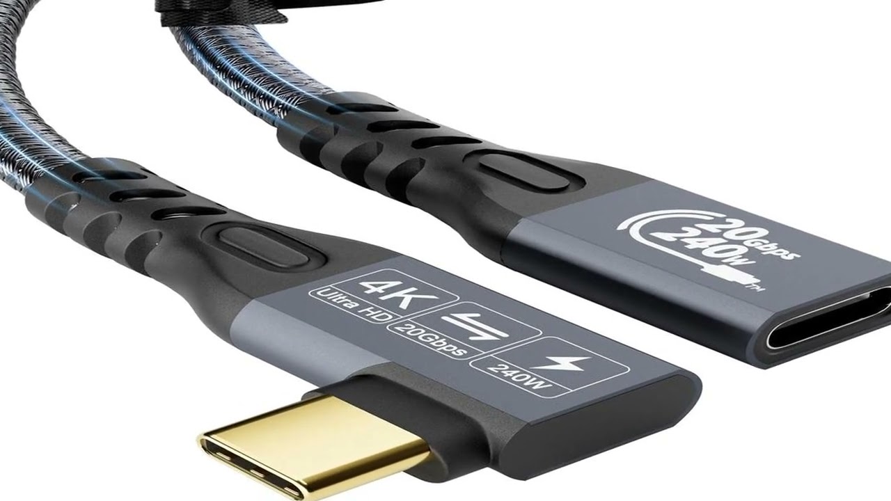 Cable de extensión USB 3,2, dispositivo de 20Gbps, 240W, Gen2 Thunderbolt, 90 grados, 4K,