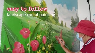 EASY to follow | landscape mural PAINTING | azmi MELUKIS MURAL pemandangan