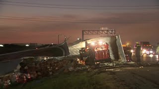 RAW VIDEO: I-20 In Arlington Covered With Chicken After Semi Crash