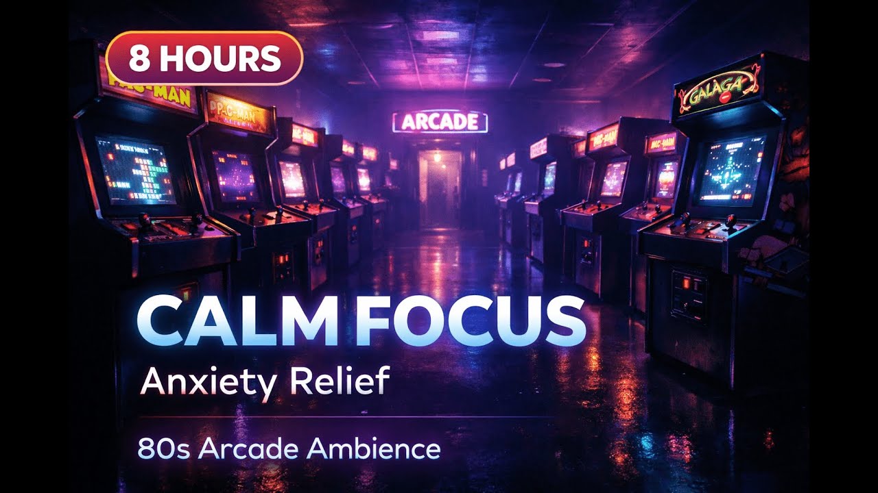 80s Arcade Ambience (8 Hour) 🎮 Calm Focus, Anxiety Relief & Deep Concentration