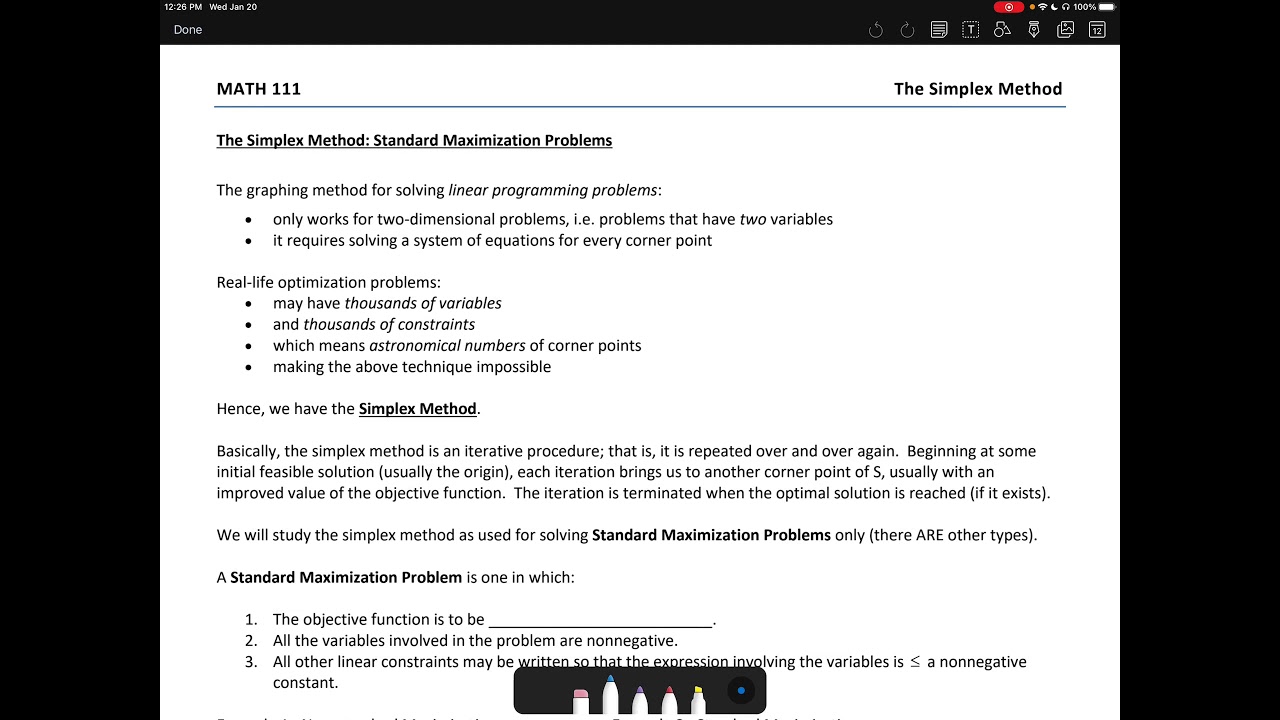 Math 111 - The Simplex Method (Part 1) - YouTube