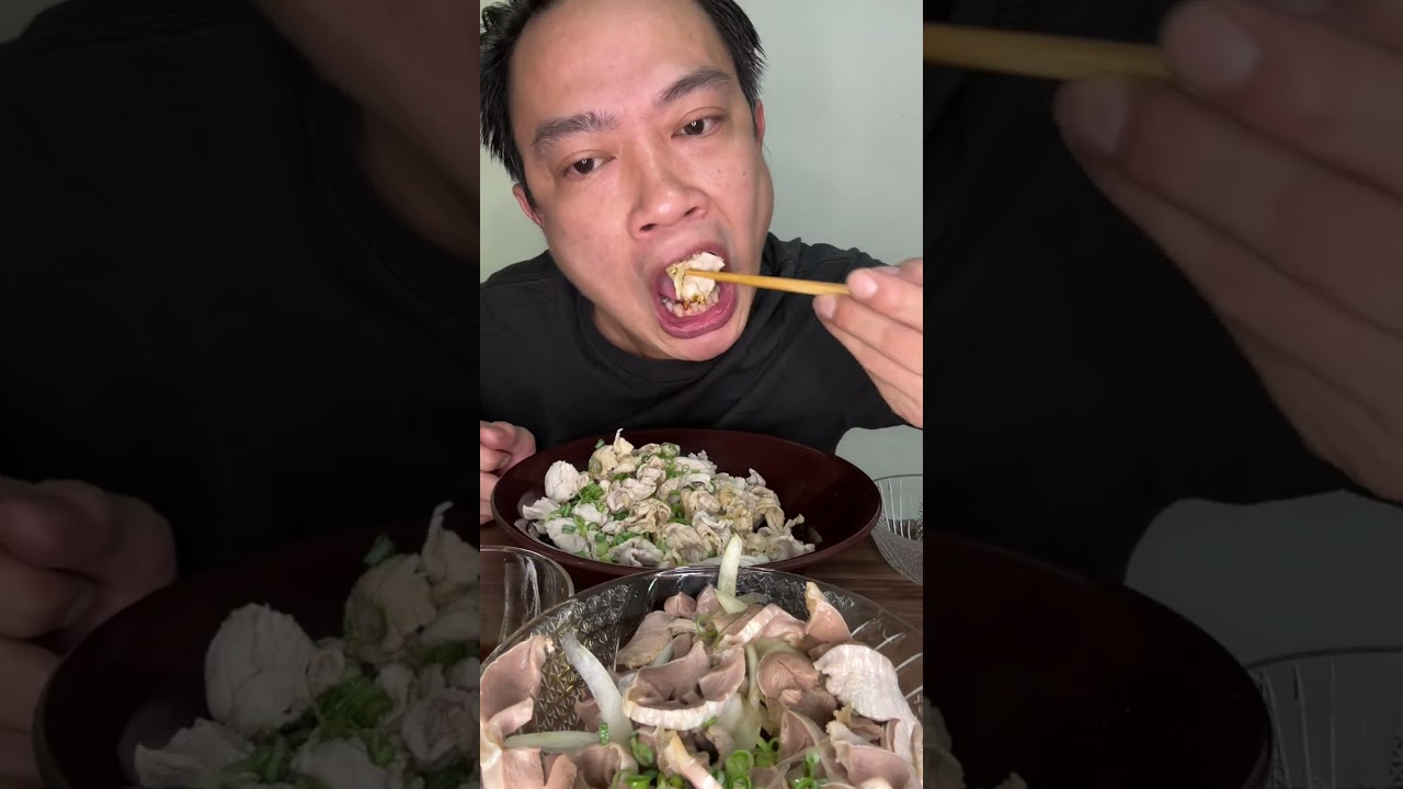 Mukbang thịt heo luột và mề gà luột trộn bonzu cực mát vào mùa hè