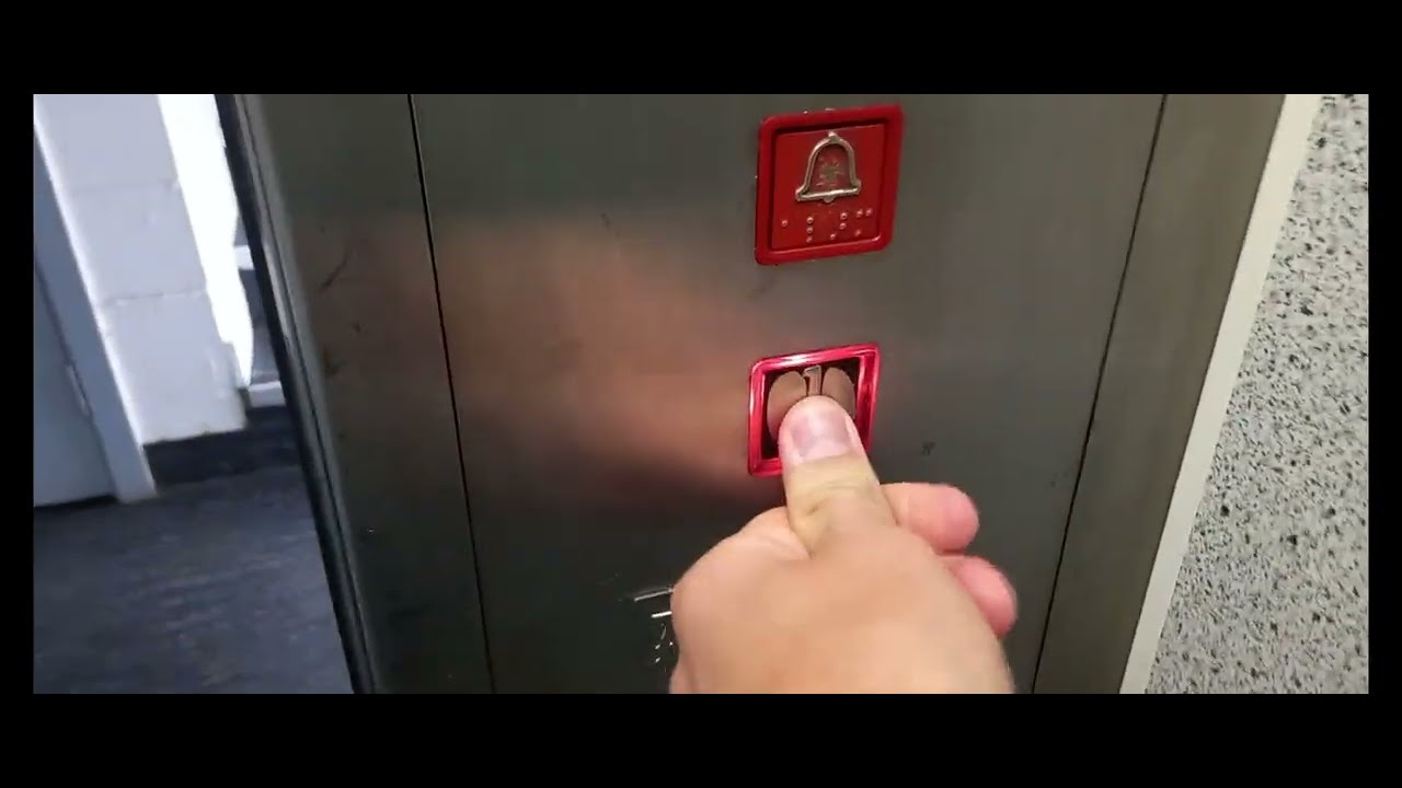 Old hydraulic elevator at a shopping center in Blenheim, New Zealand