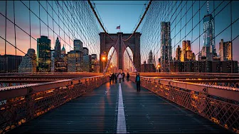 🌆 Brooklyn Bridge Walk at Dusk | Stunning NYC Skyline & City Lights | 4K Binaural Sound