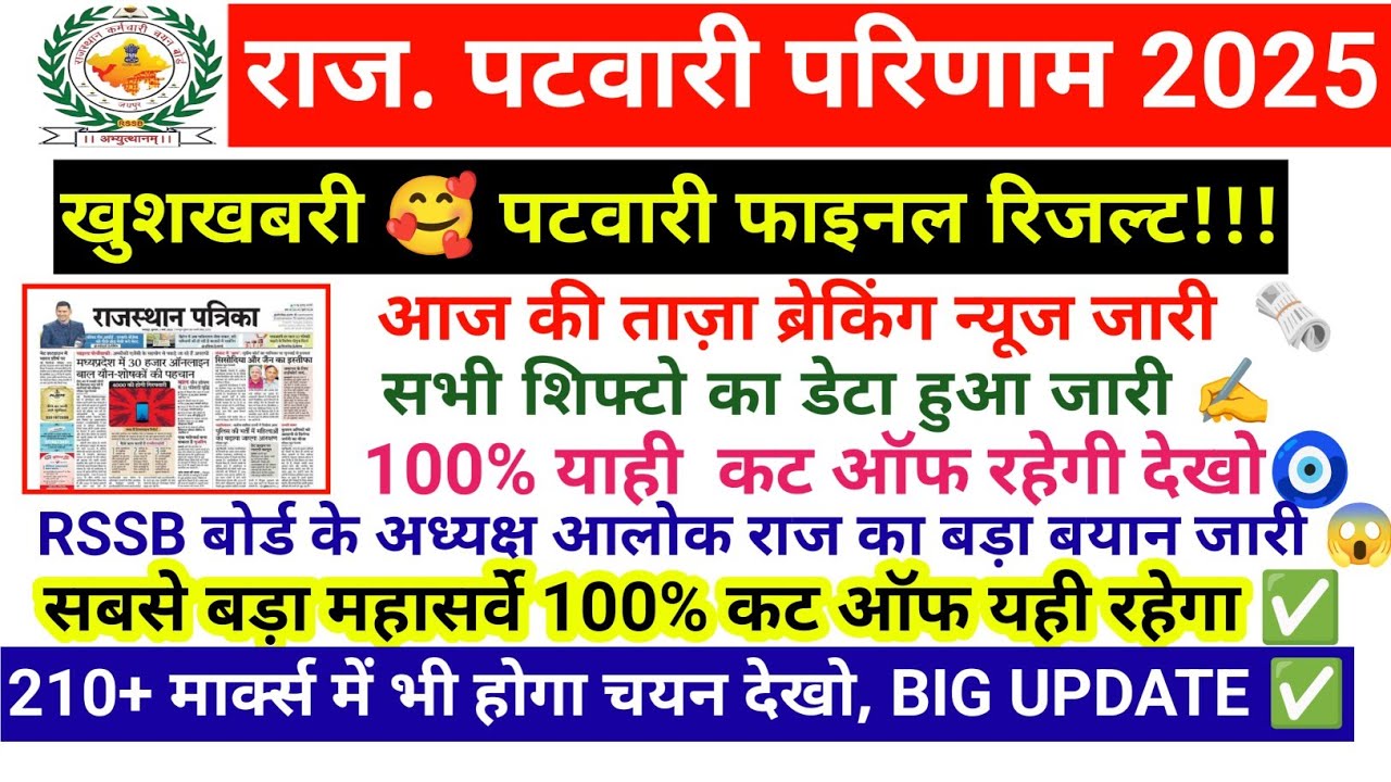 PATWAR RESULT 2025 | PATWAR CUT OFF 2025 | RAJASTHAN PATWARI LATEST NEWS TODAY