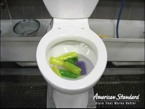 American Standard Cadet 3 Toilet Flush Demonstration (Flushes Cell Phones and Hot Dogs)