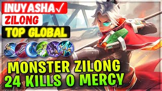 Monster Zilong 24 Kills 0 Mercy [ Top Global Zilong ] Inuyasha✓ - Mobile Legends Emblem And Build