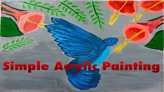 acrylic painting bird simple flowers tutorial kingfisher
