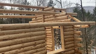 Ridgepole Placed Gable Ends Finished Log Cabin Build