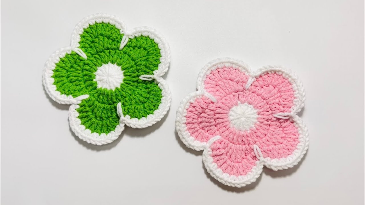 Crochet Flower 🌸 Móc đế lót ly hình bông hoa 5 cánh dễ thương